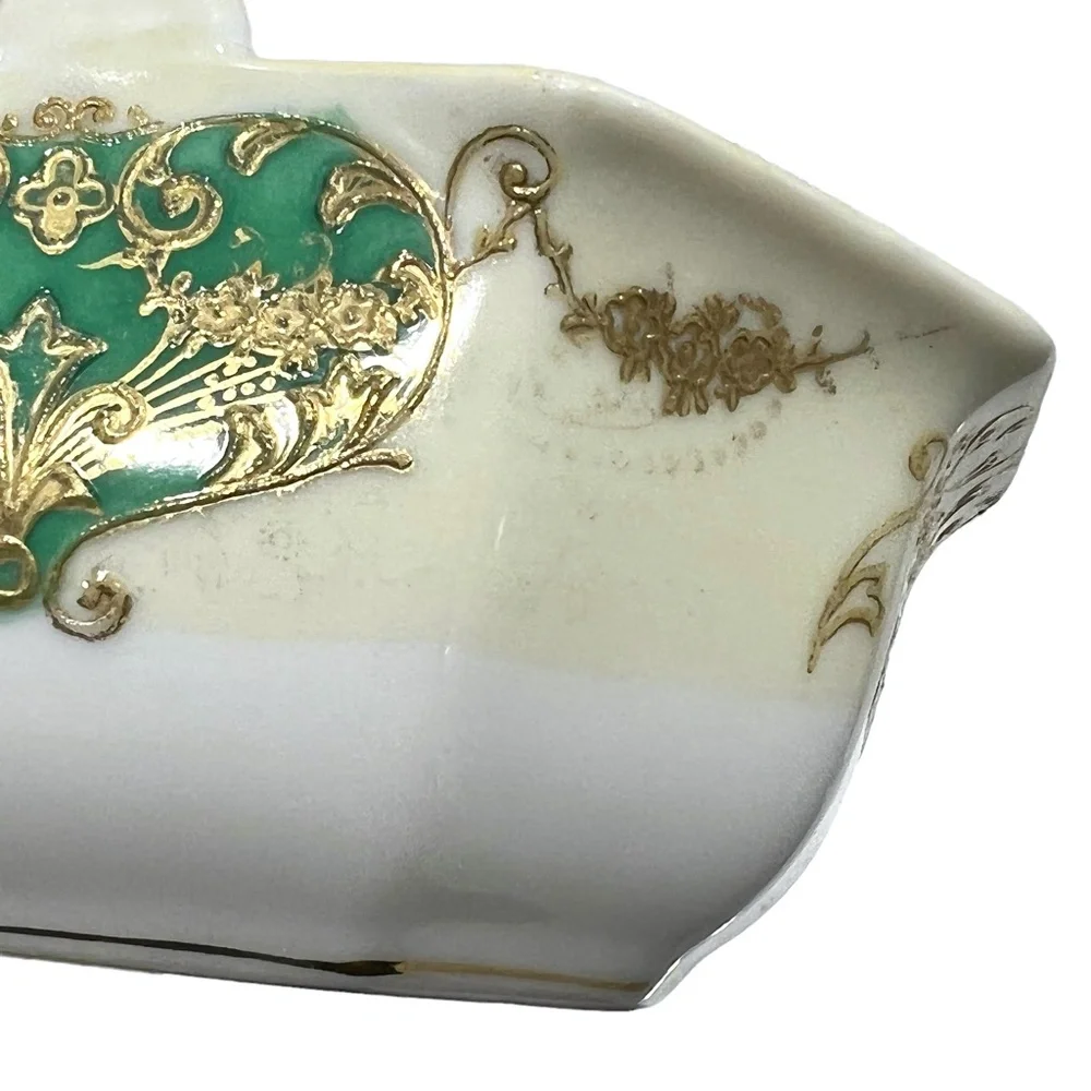 NORITAKE GREEN/GOLD/YELLOW HAND PAINTED PORCELAIN CERAMIC MINI BASKET